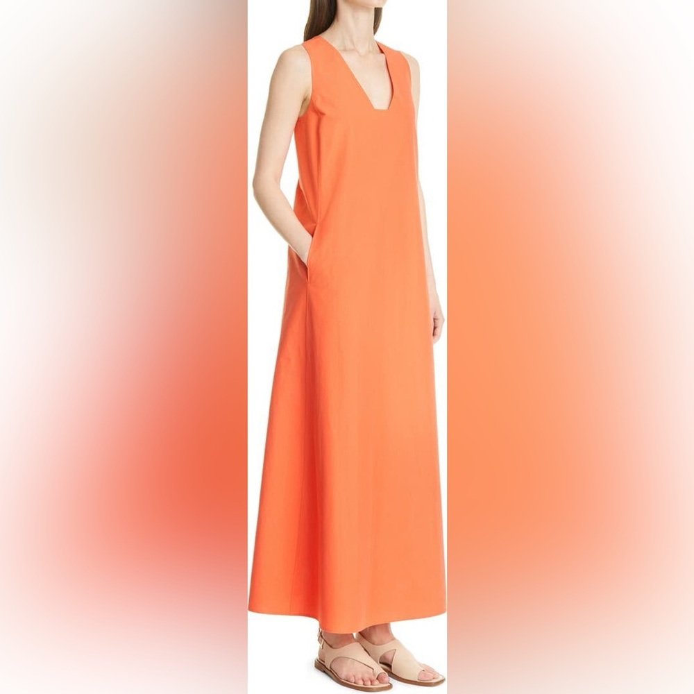 🧡NWT LAFAYETTE148NY HARPER COTTON POPLIN DRESS IN VIBRANT PERSIMMON SIZE L - Picture 3 of 13